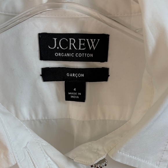 J. Crew Organic Cotton “Garçon” White Button-Up Blouse with Crystal buttons - Picture 2 of 6
